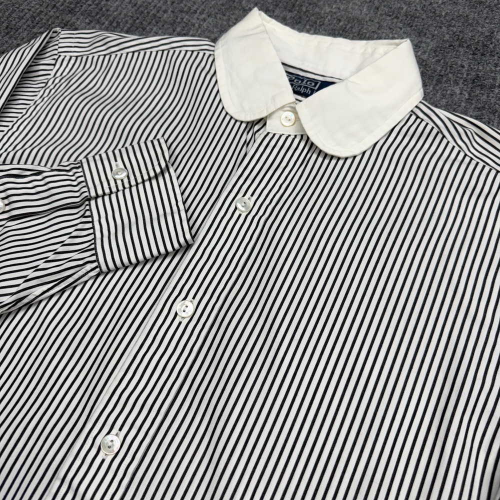 VTG Polo Ralph Lauren Shirt Mens Small Black White Pin Striped Peter Pan Collar